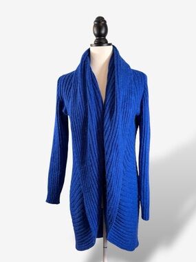 Alpaca Connection Alpaca Wool Blend Shawl Cardigan L Royal Blue Longline